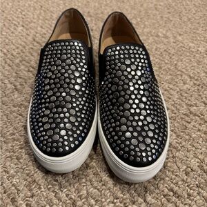 Vince Camuto Black and Silver Studded Loafers NWOB